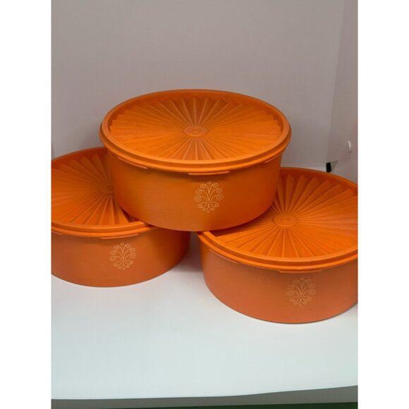 Vintage 80s Tupperware Orange Canister Set of 3 w/ Lids – Retro USA Made - Picture 9 of 10